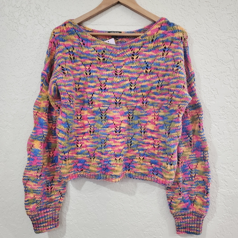 NWT Wild Fable Knit Colorful Cropped Sweater Med